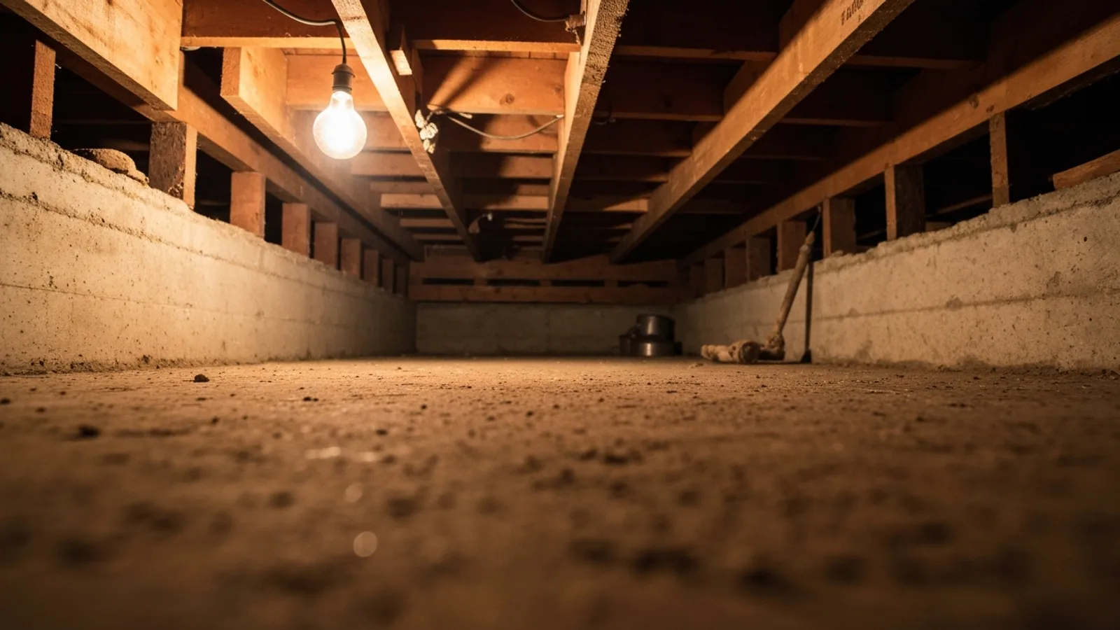 Crawl space with a failing or improperly installed vapor barrier showing moisture problems